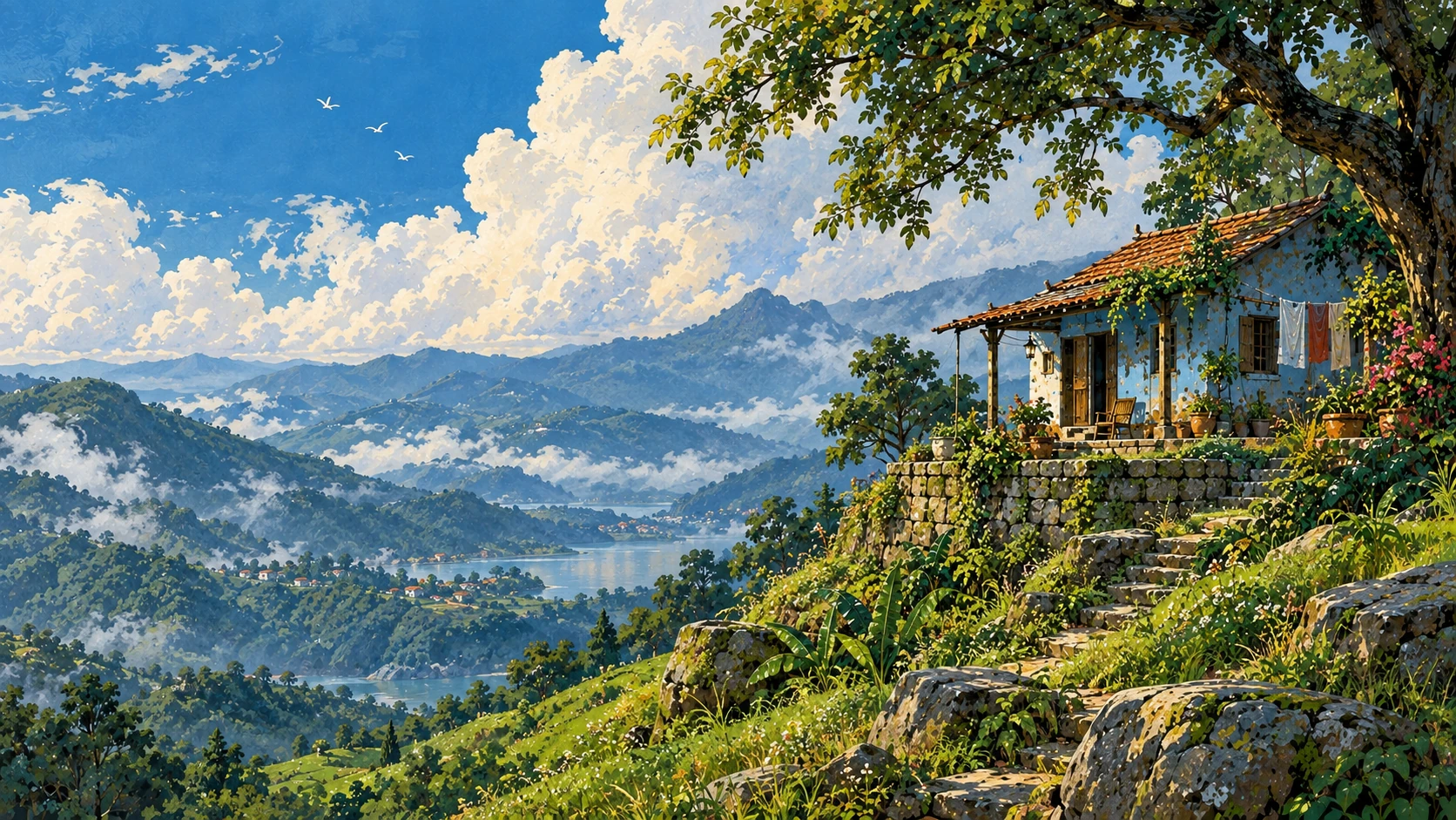 Poetic Wide Hand-painted Landscape
