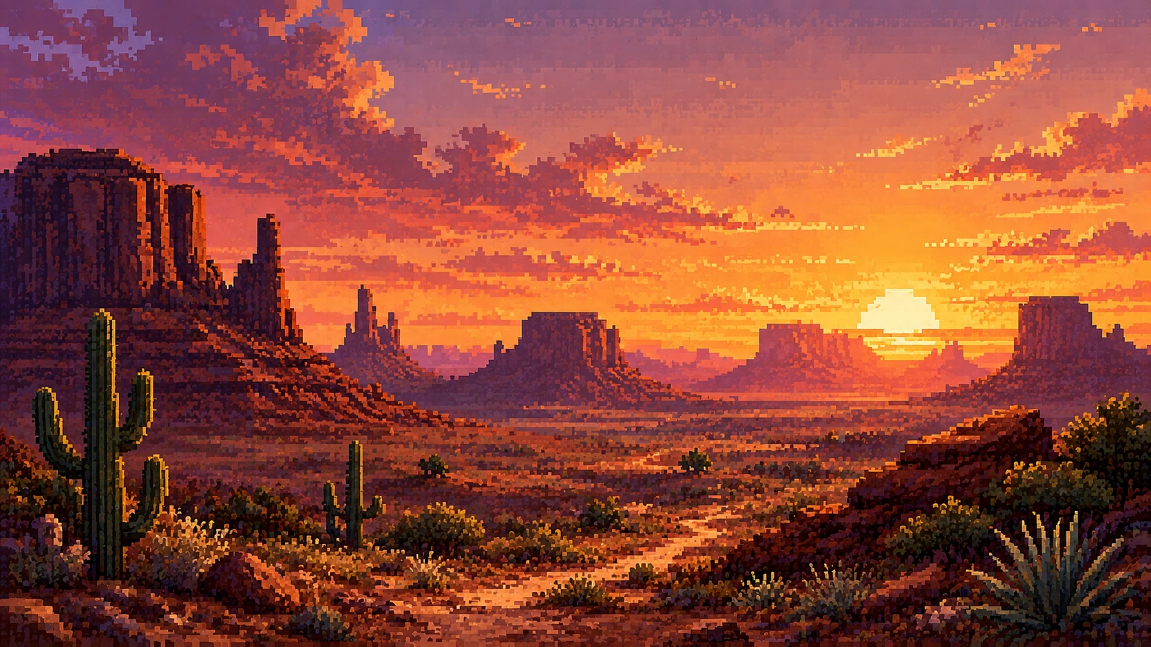 Retro Pixel-art Desert Landscape