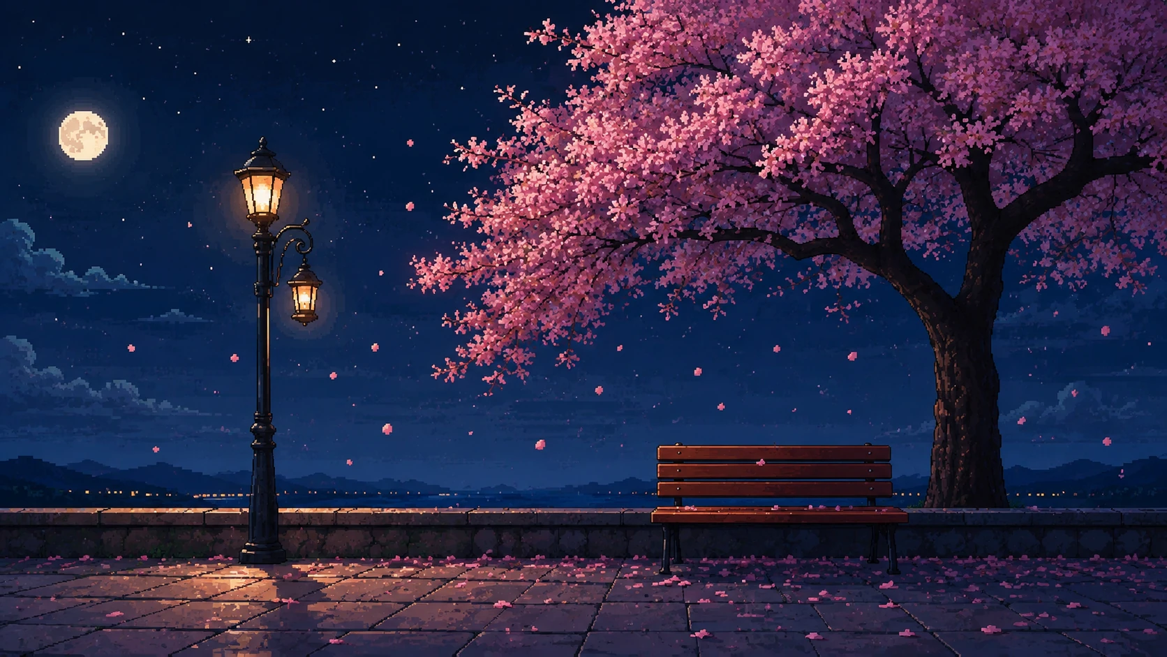 Cinematic Pixel-art Night Scene